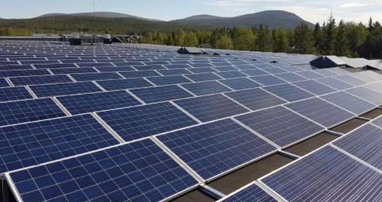 Solar power plant on a roof in Lapland